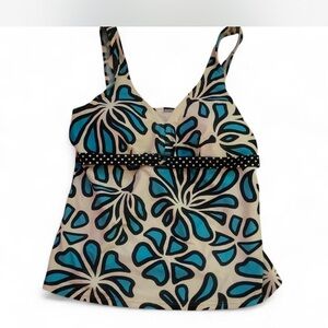 Floral Blue and Cream Women's  Tankini Bathing Suit Top
